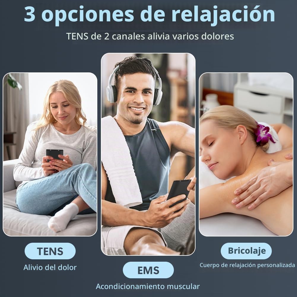 Aolso Electroestimulador Muscular, TENS Doble Canal Estimulador Electrico Recargable con 12 Modos y Función Masaje, Para Aliviar el Dolor Muscular de en la Espalda, Piernas el Cuello y los Hombros