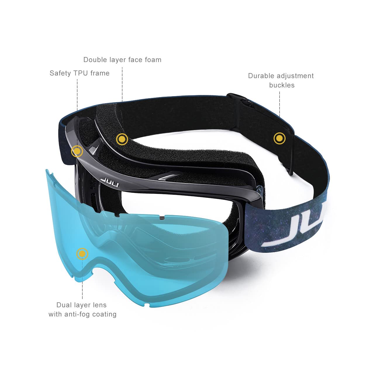 Juli - Occhiali da sci e snowboard, unisex, per motoslitta, sci, pattinaggio