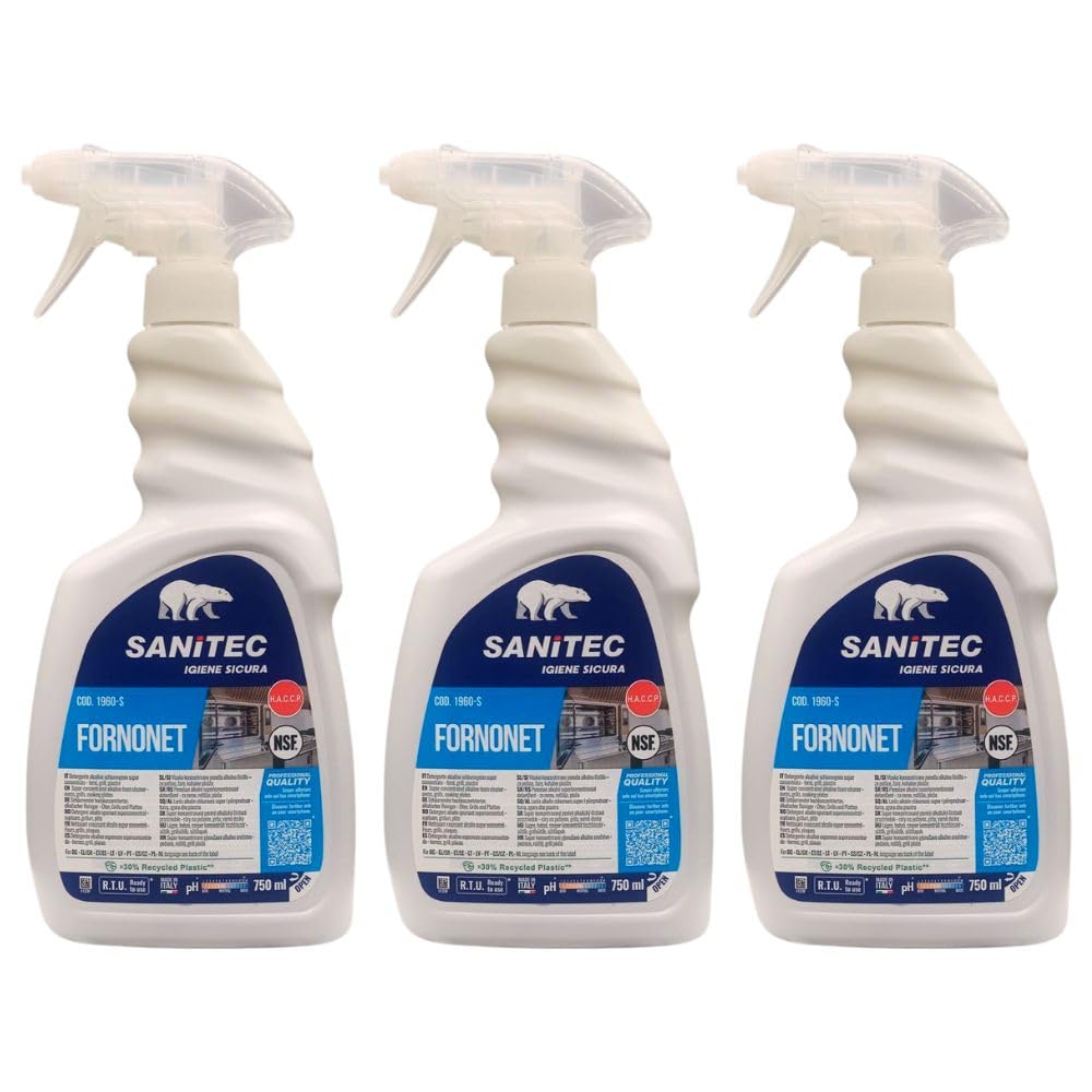 Fornonet, Detergente Alcalino Schiumogeno Super Concentrato per Forni, Grill e Piastre, Ideale per Togliere Residui di Grasso, Olio e Sporco di Cibo Bruciato, Flacone 750 ml (3 Unità)