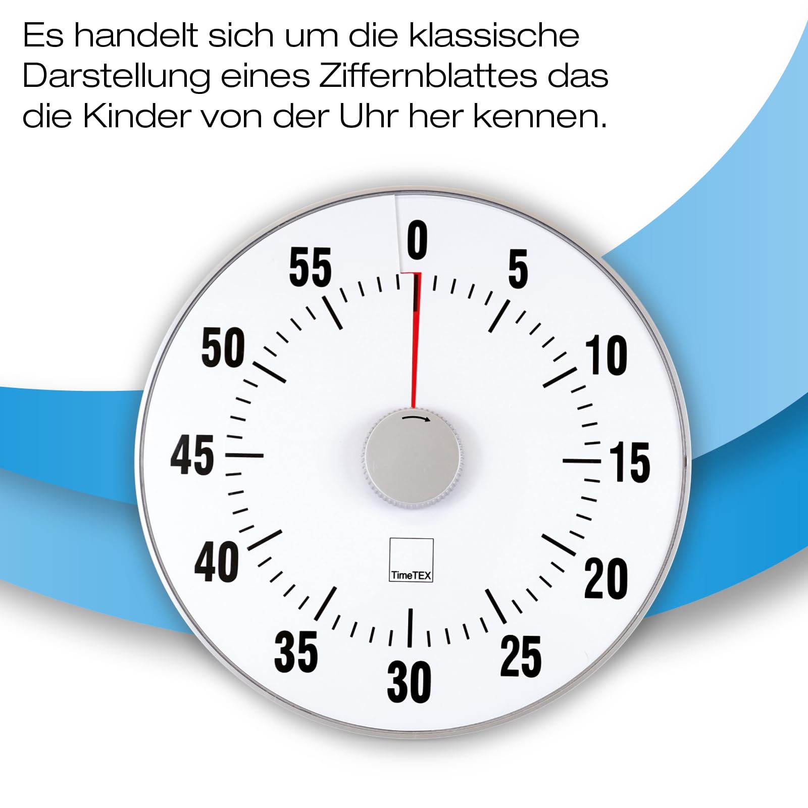 TimeTEX - Zeitdauer-Uhr L Blau| Lautloser 60 Minuten Countdown mit visuellem und akustischen Signal für Selbständigkeit | Inhalt: Batteriebetriebener Timer in Blau (Größe: ca. 19 cm ø)