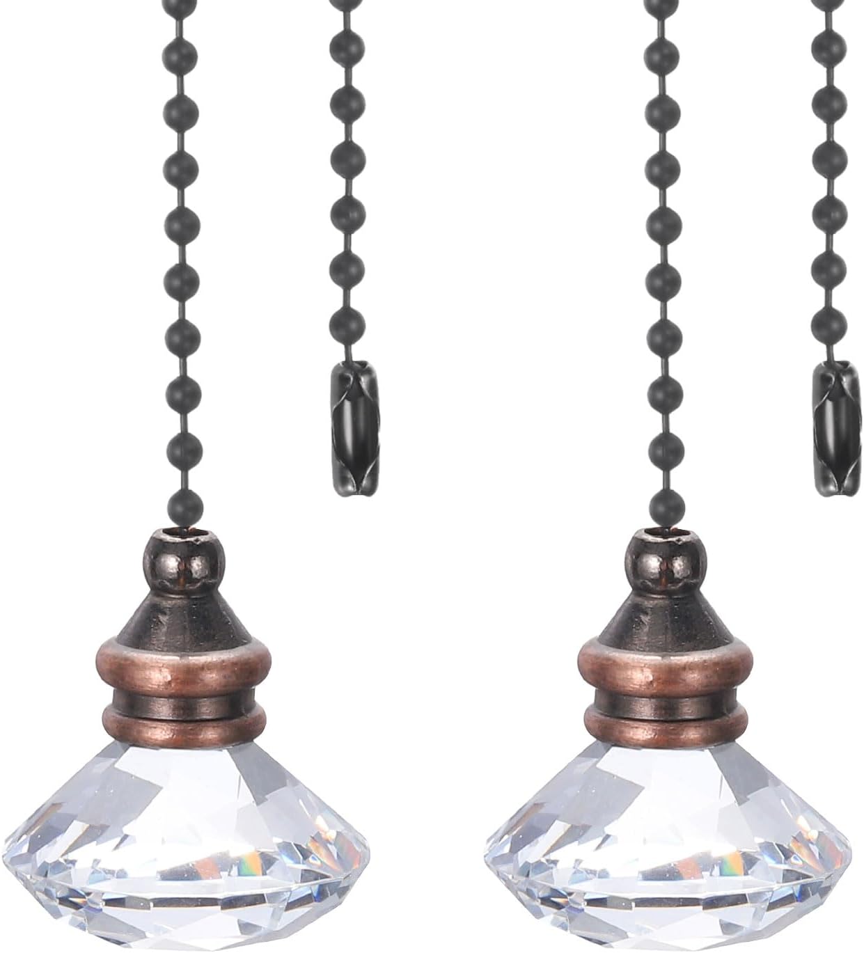 Ceiling Fan Pull Chain, 2 Pack 12" Decorative Diamond Pendant Chain Extender Charm Extension Pull String for Ceiling Fans Light Lamp, Clear