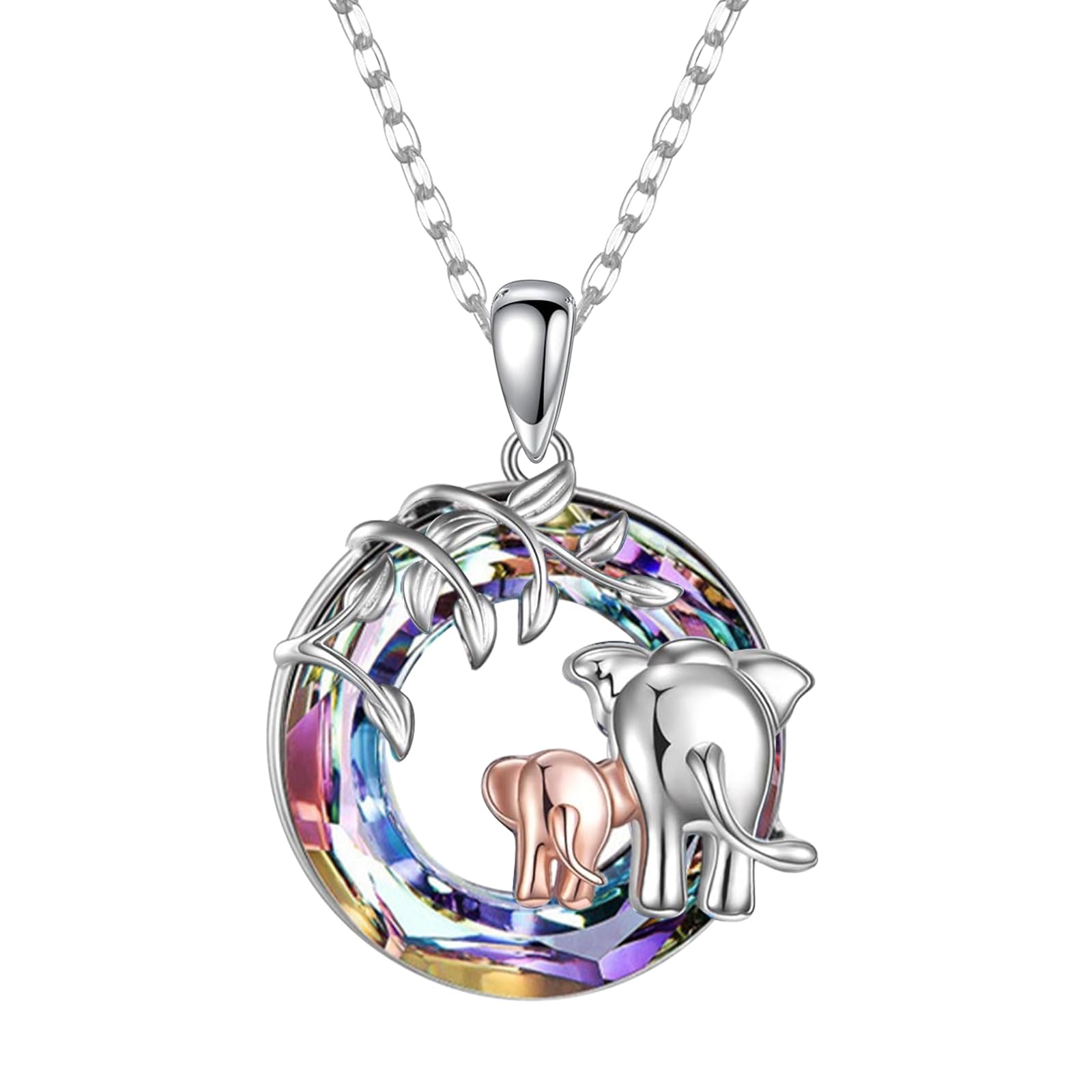 JZTRADINGSterling Silver Elephant Necklace Mum Daughter Necklace Crystal Elephant Gifts Jewellery Presents For Women Mothers Day