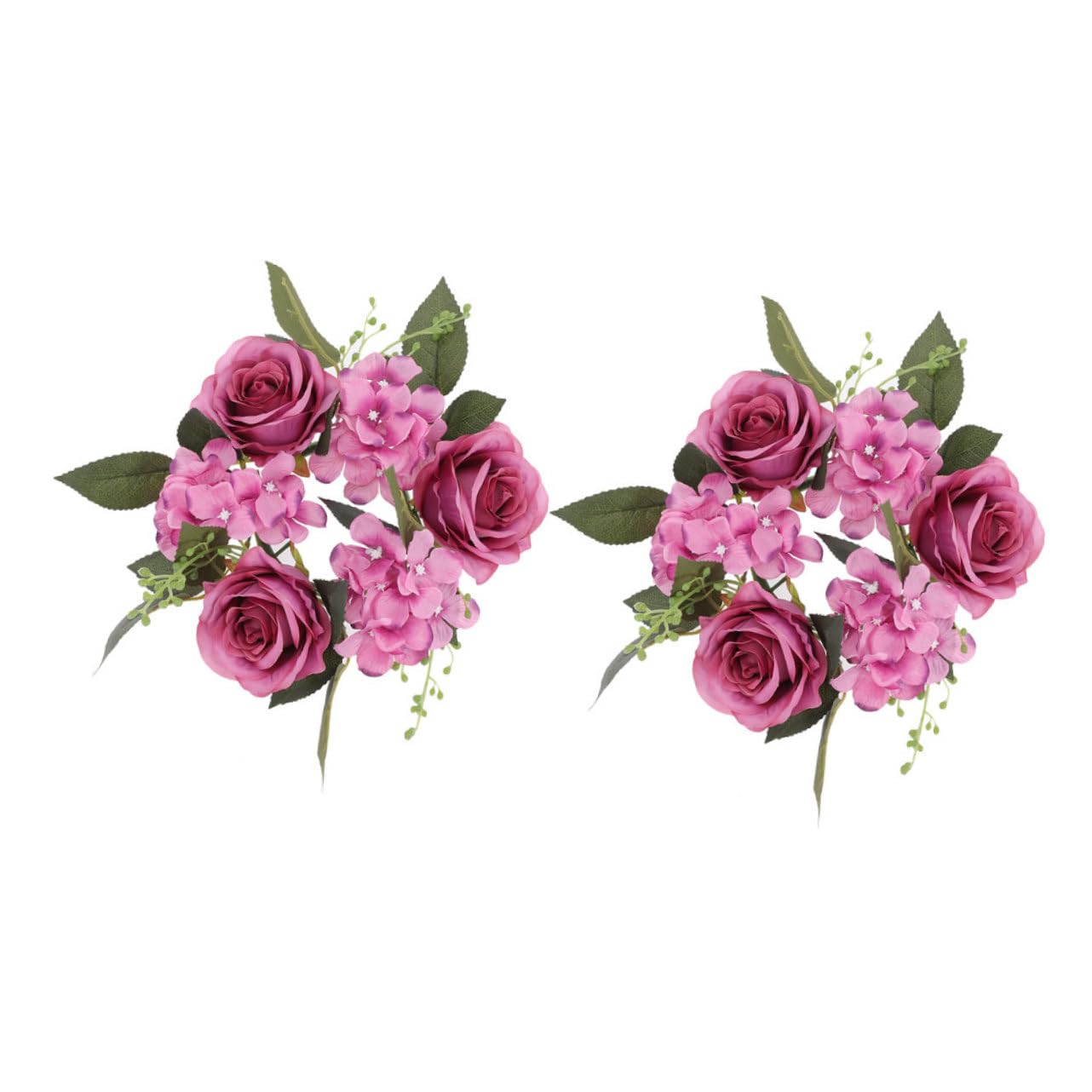 Alipis 2pcs Candlestick Garland Silk Flowers Small Candle Tealight Candles Spring Candle Wreath Candle Rings for Pillars Spring Fling Decorations Fake Roses Plastic Purple Pink Roses Mini