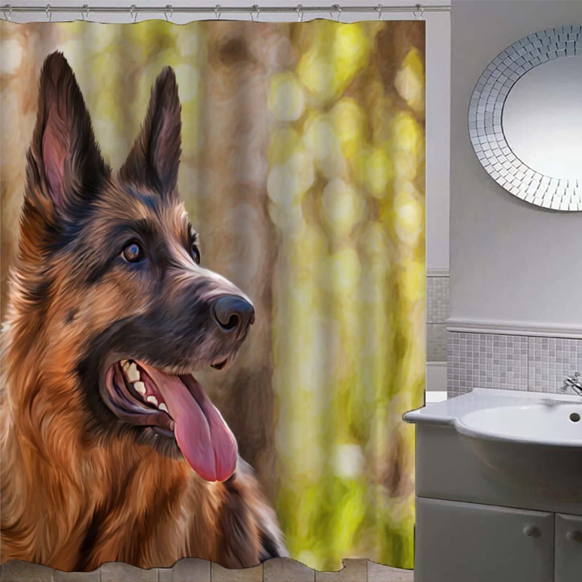 AOLIGL Weighted Shower Curtain German shepherd, brown dog 3D Digital Printing Waterproof Shower Curtains Mould Proof Resistant Washable, Green Black Grey White Shower Curtain 200 x 200