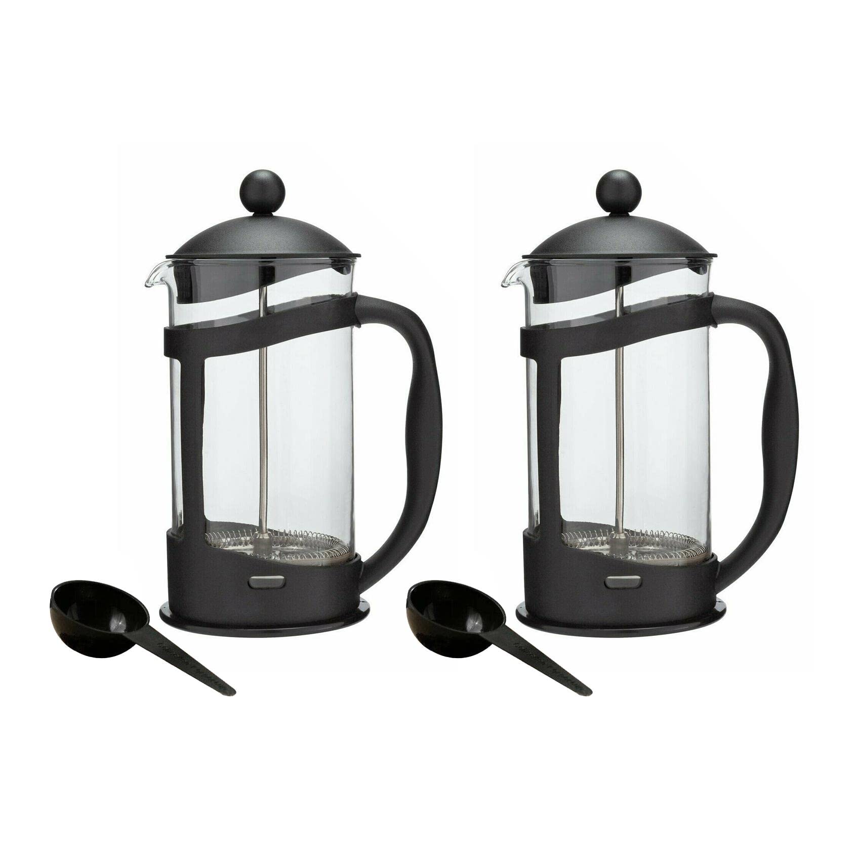 Black Plastic Cafetiere Coffee Maker French Press Pot (Makes 3 Cups) - Set of 2