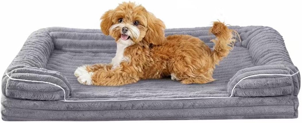 Cama Ortopédica para Perros Pequeños: Sofa para Perros con Funda Etraíble y Lavable - Tejido de Felpa Suave - Forro Impermeable y - Base Antideslizante Gris (75 x 50 x 17 cm) | Cama ortopédica desmontable de piel sintética, cojín lavable con forro imperme