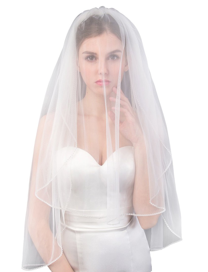 Women's Short 2 Tier Wedding Bridal Veil With Comb L24
