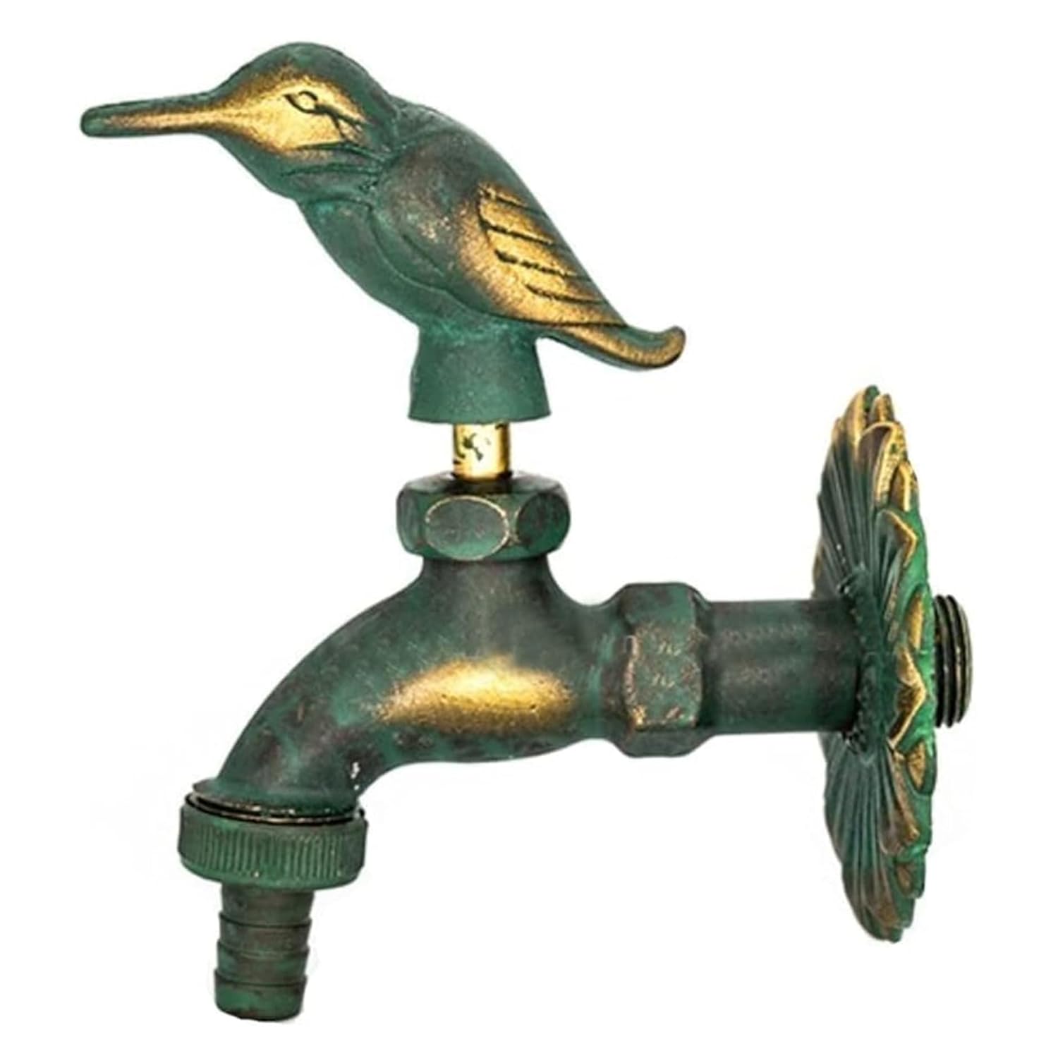 Garden Faucet Vintage Brass Garden Hose Faucet with Woodpecker Handle Wall Mounted Exterior Faucets Outside Tap for 3/8 Inch Water Pipe.