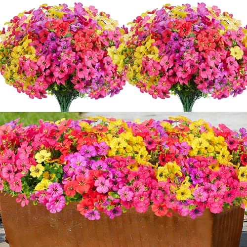 InnoGear Artificial Flowers for Outdoors, 12 Bundles UV Resistant Fake Silk Flowers for Outside Faux...