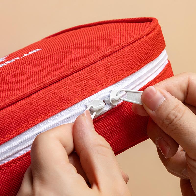 Image of AccuPrints Sumiko First Aid Kit Bag | Medicine Storage Box Container | Multipurpose Portable & Spacious Emergency Pouch Organizer with Mesh Pouch & Elastic Loops | for Travel Camping Home & Gifts Red
