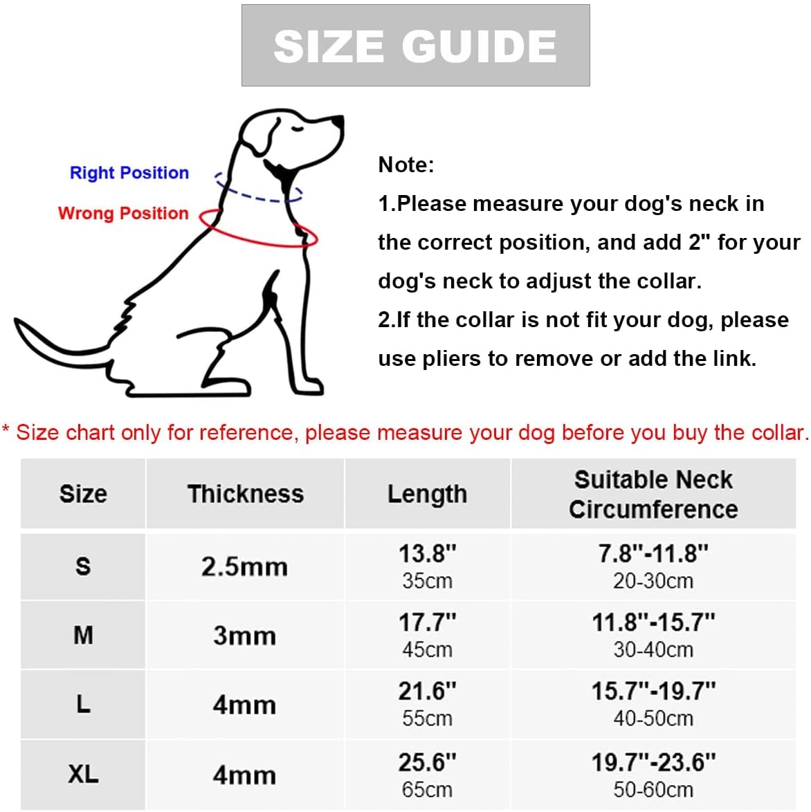 Collier de Dressage à Griffes pour Chien, Collier de chaîne réglable avec Embouts de Confort et Boutons-Pression à dégagement Rapide (XL)