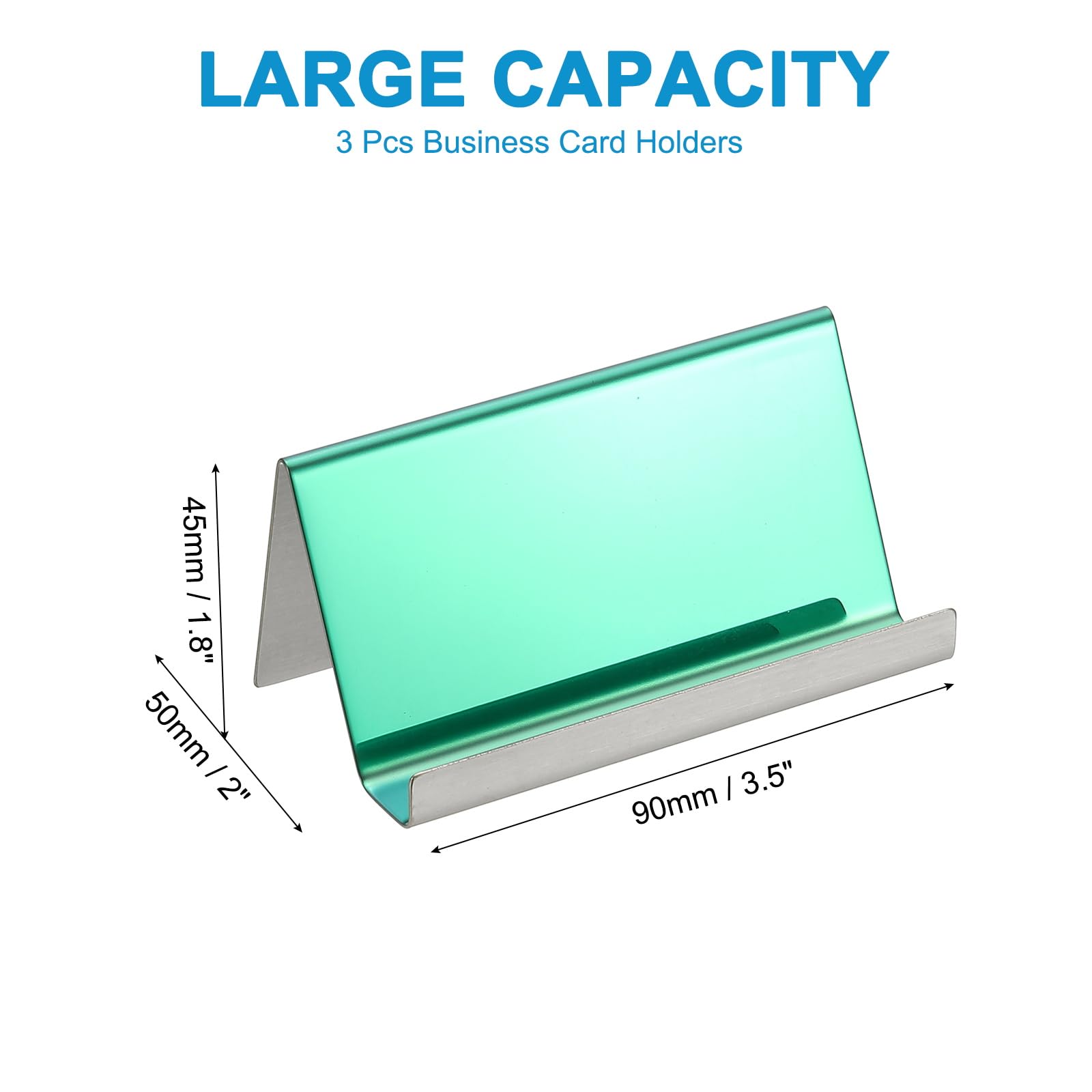 PATIKIL Business Card Holder for Desk 3Pcs Business Card Holders Stainless Steel Card Stand Organizer Cards Display for Office Exhibition Green - Image 2