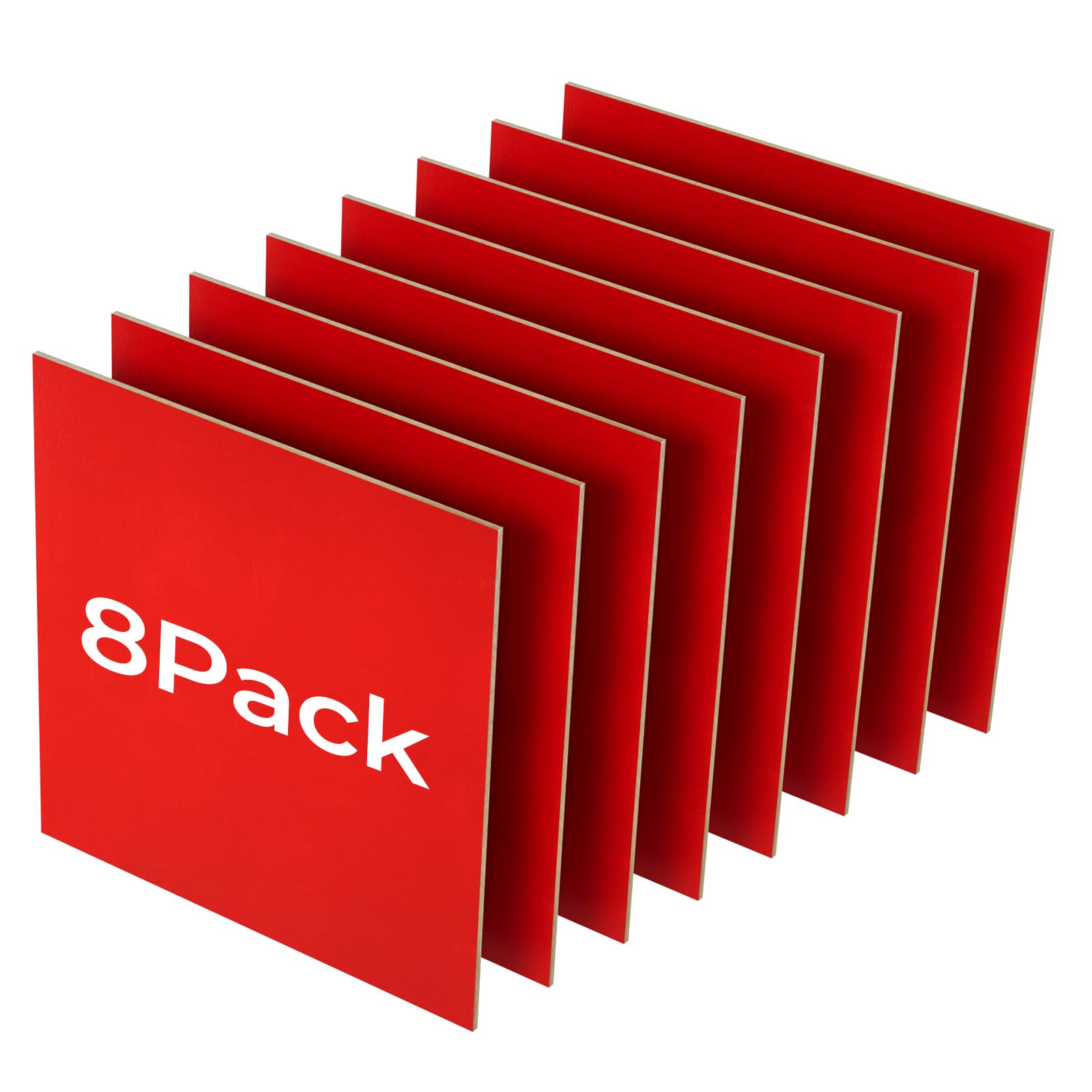 Creatorally Pre-Painted Basswood Craft Boards, 8 Pack 12x12x3mm (1/8”) Colored Plywood, Double-Sided, Ready to Use for DIY Crafts, Decorations & School Projects (Red)
