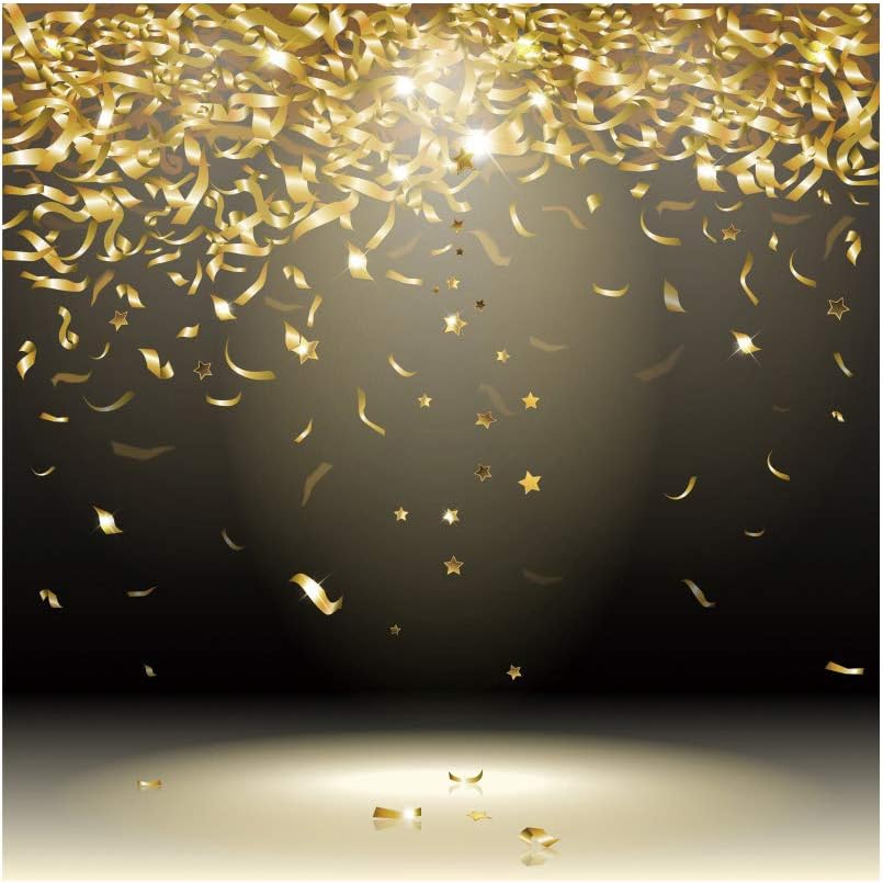 🛒 Crаzу Dеаlѕ Laeacco 8x8ft Golden Confetti Ribbon Birthday Backdrop Abstract Black Stage Carnival Victory Party Award Ceremony Photo Backdrop Christmas New Year Eve Party Graduation Party Prom Photo Studio Prop