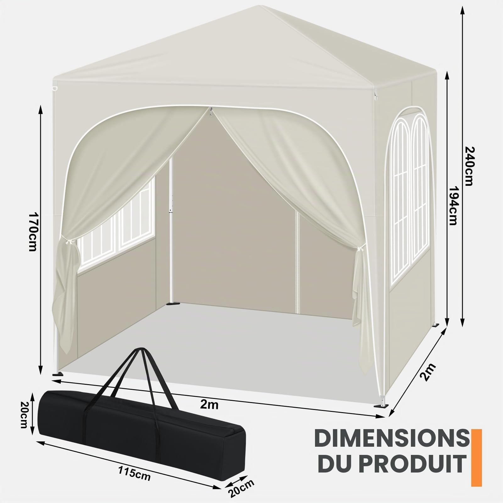 WOLTU Tonnelle Pliable 2x2m Pavillon avec 4 parois avec Sacs de Sable Beige