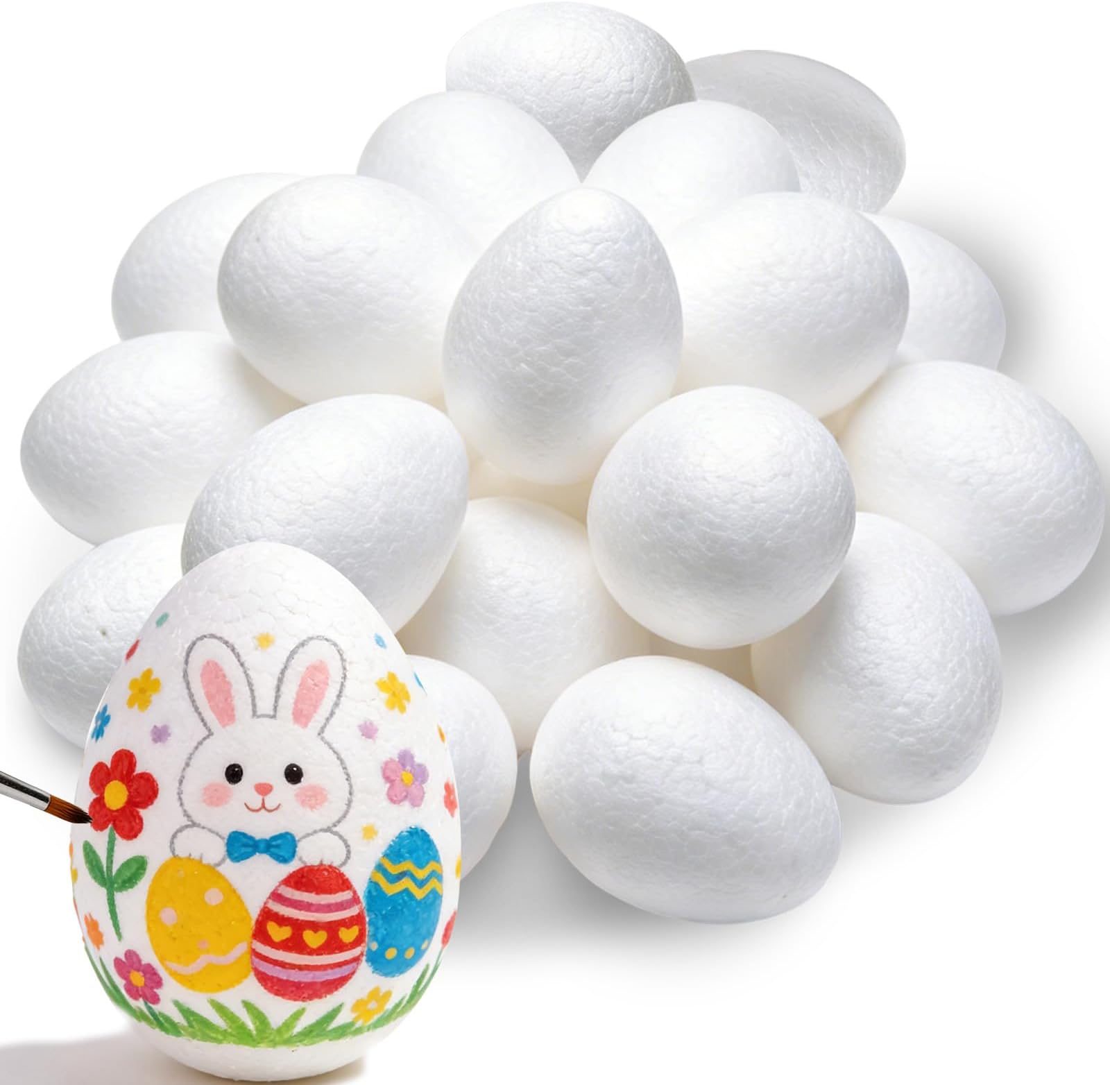 Co Bright 24Pcs Easter White Foam Eggs Balls for Crafts, 8cm Easter Eggs Decorations,Handmade Craft Egg Fake Egg Polystyrene Balls Eggs for Easter Crafts DIY Art Staining to Paint and Hang on Trees