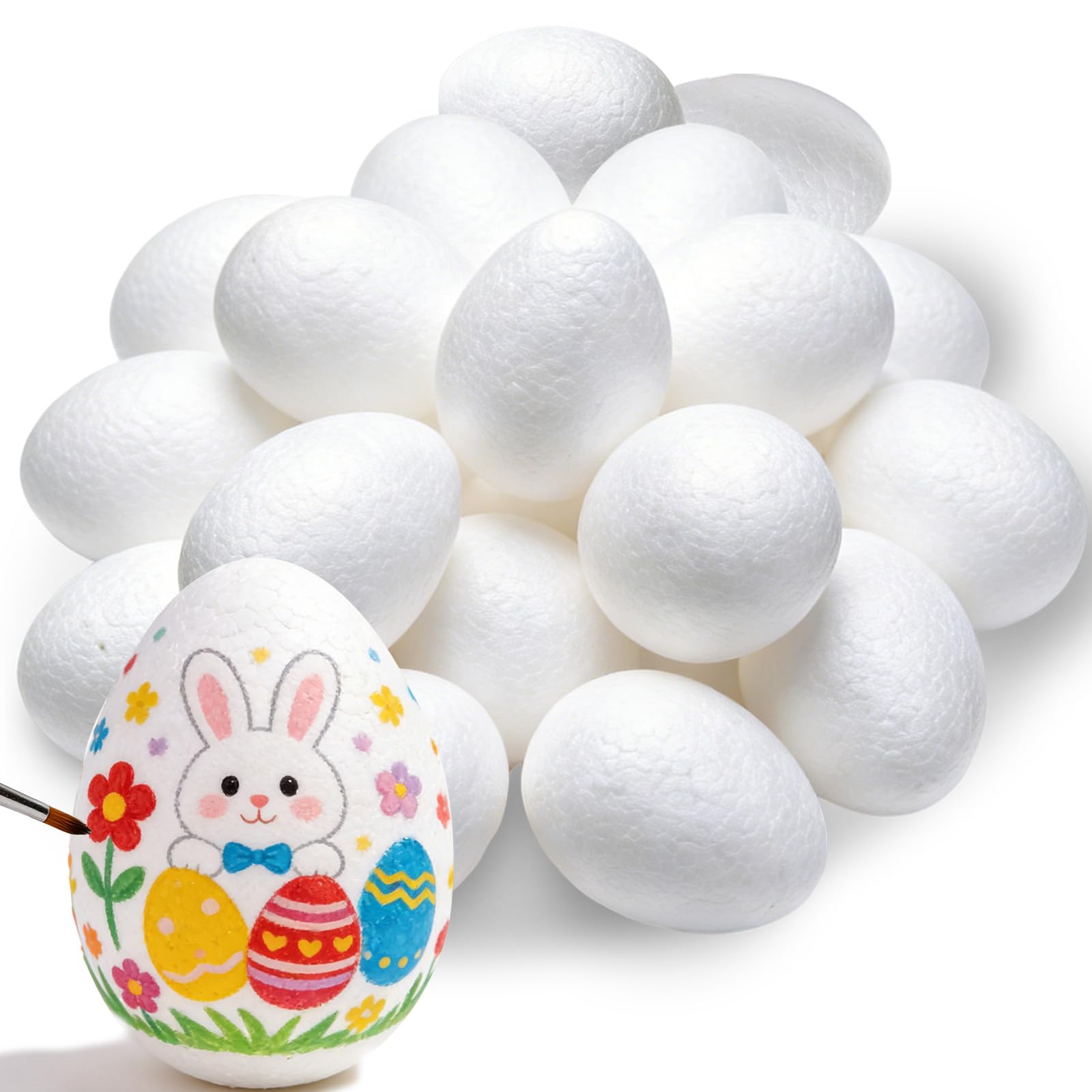 Co Bright 24Pcs Easter White Foam Eggs Balls for Crafts, 8cm Easter Eggs Decorations,Handmade Craft Egg Fake Egg Polystyrene Balls Eggs for Easter Crafts DIY Art Staining to Paint and Hang on Trees