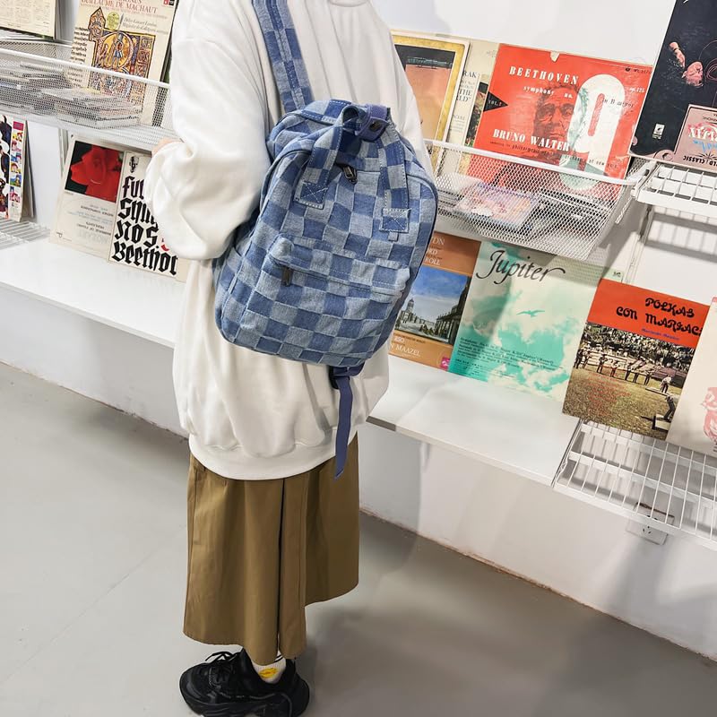 Image of MaxxCloud Vintage Denim Laptop Backpack Casual Canvas Daypack Handbag Purse Lightweight Rucksack Shoulder Bag