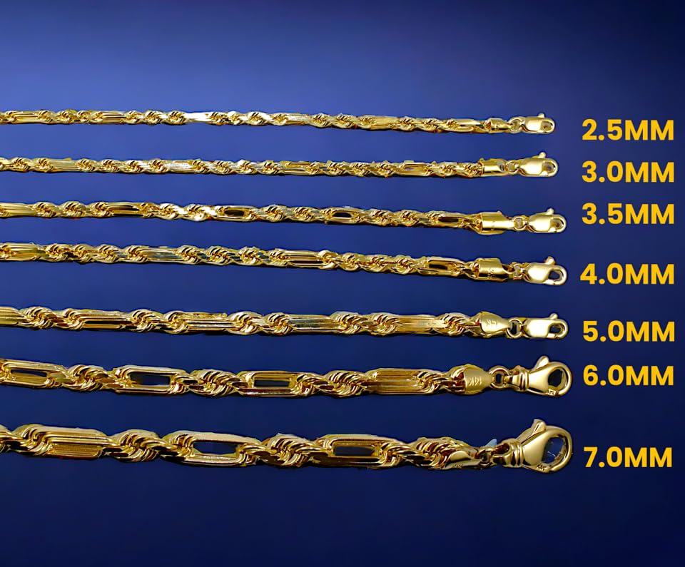 14K Yellow Gold SOLID Milano Figaro Rope Chain Bracelet Diamond Cut Real Men Women Jewelry 4.60g-129.00g | 2.5mm-8.0mm | 7 inches-30 inches | MADE IN ITALY2