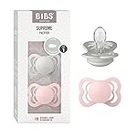 BIBS Supreme Baby Pacifier 2-Pack | Made in Denmark | BPA Free Dummy Soother, Symmetrical Nipple. Silicone, Size 1 (0-6 Months), Haze/Blossom