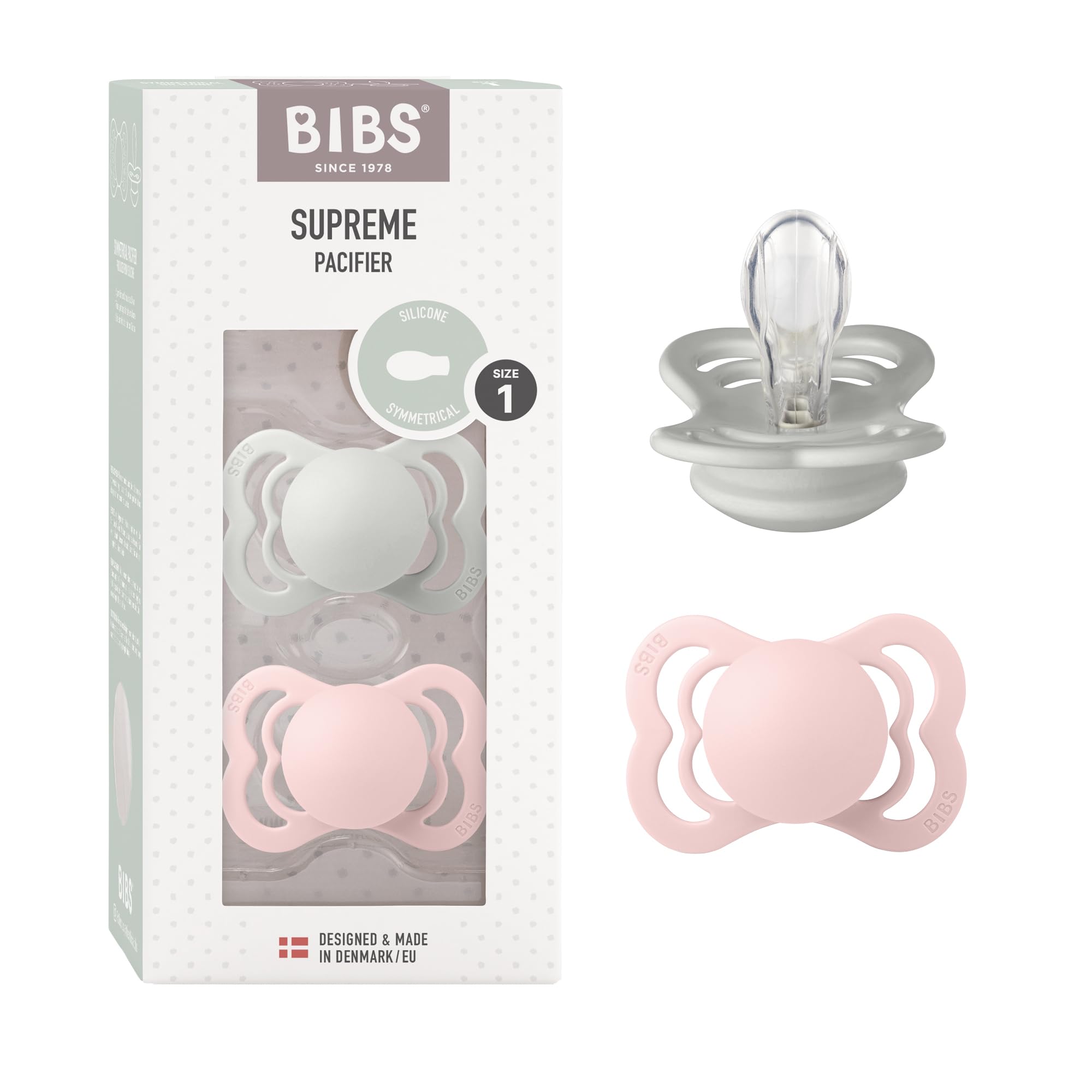 BIBS Supreme Dummies 2-Pack, BPA Free Dummy Pacifier, Silicone Symmetrical Nipple Soother, Size 1 (0-6 Months), Cloud/Steel Blue — view 17