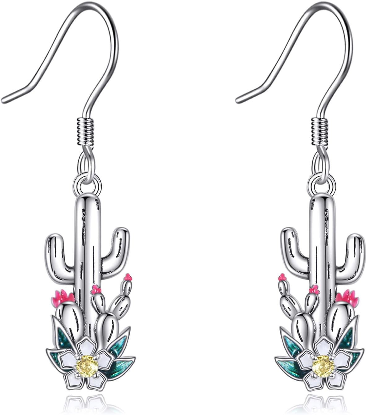 Cactus Earrings S925 Sterling Silver Flower Dangling Hanging Pendant Earrings Jewelry Gifts for Women