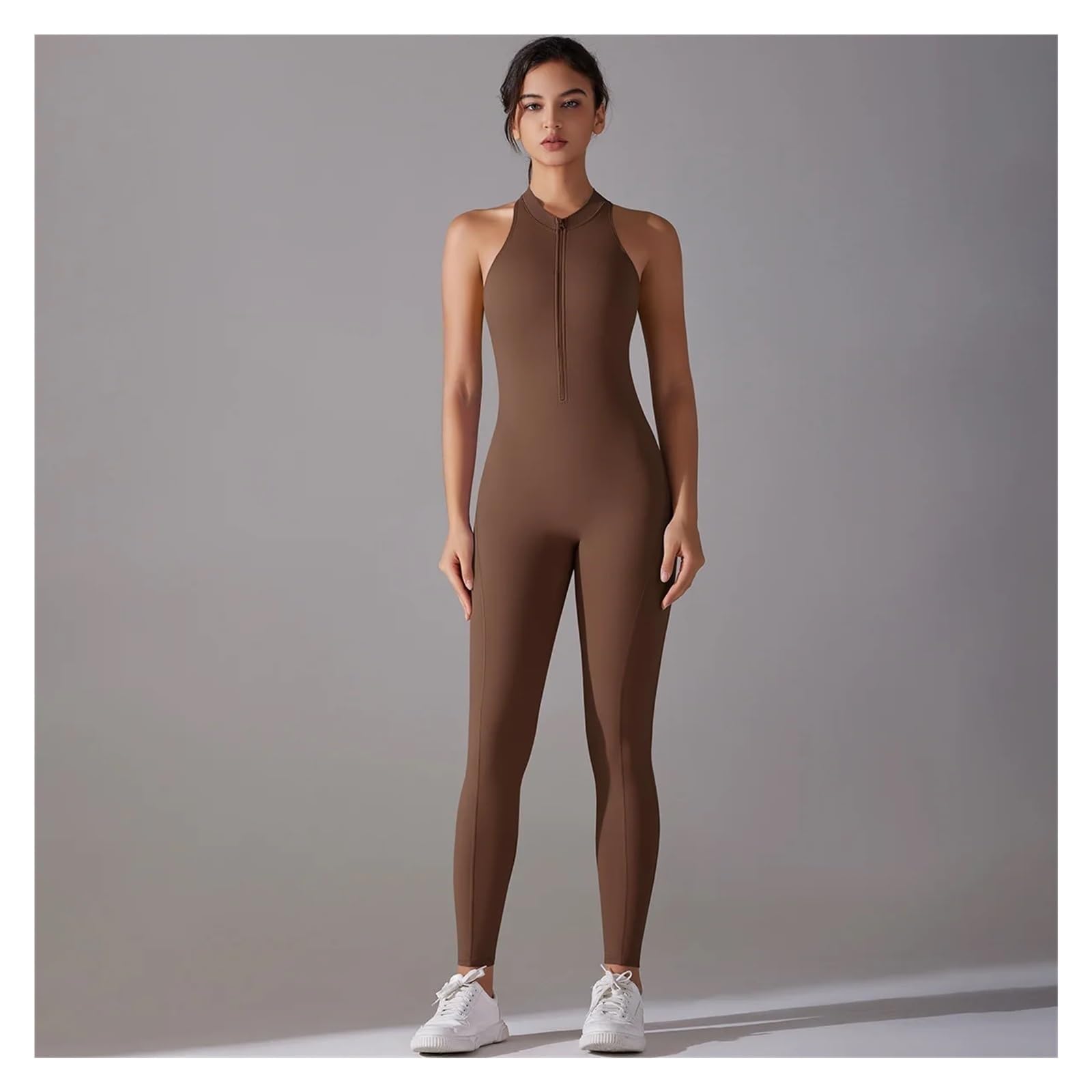 Mono de yoga sin espalda Mono Deportivo Sin Espalda For Mujer, Con Fruncido, Cremallera, For Yoga, Gimnasio, Mangas, For Entrenamiento, De Una Pieza Para Entrenamiento