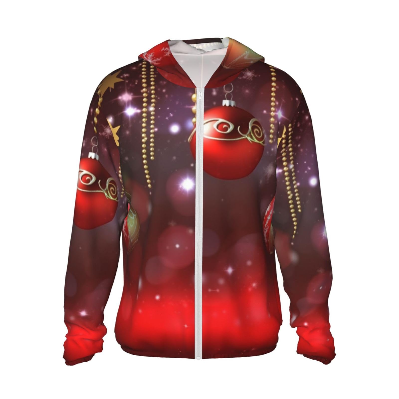 UPF 50+ Light Jacket Full Zip Sun Protection Hoodie for Women Men Long Sleeve Merry Christmas Sun Shirts Black
