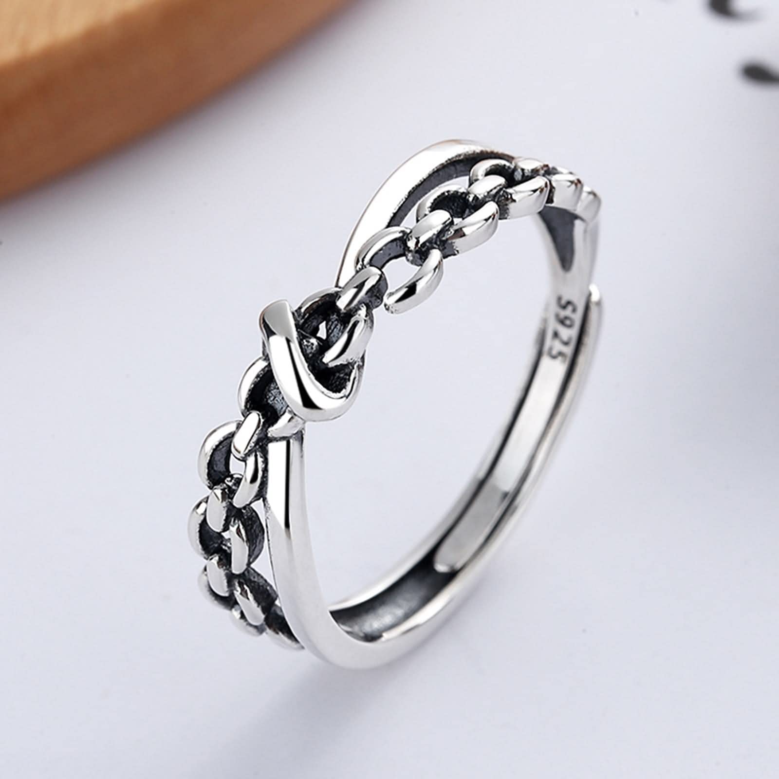 WXKAGF Anelli da mignolo da Donna, Anelli da Donna in Argento Sterling con Catena di Giunzione Kink, FEDI Nuziali, Misura Regolabile