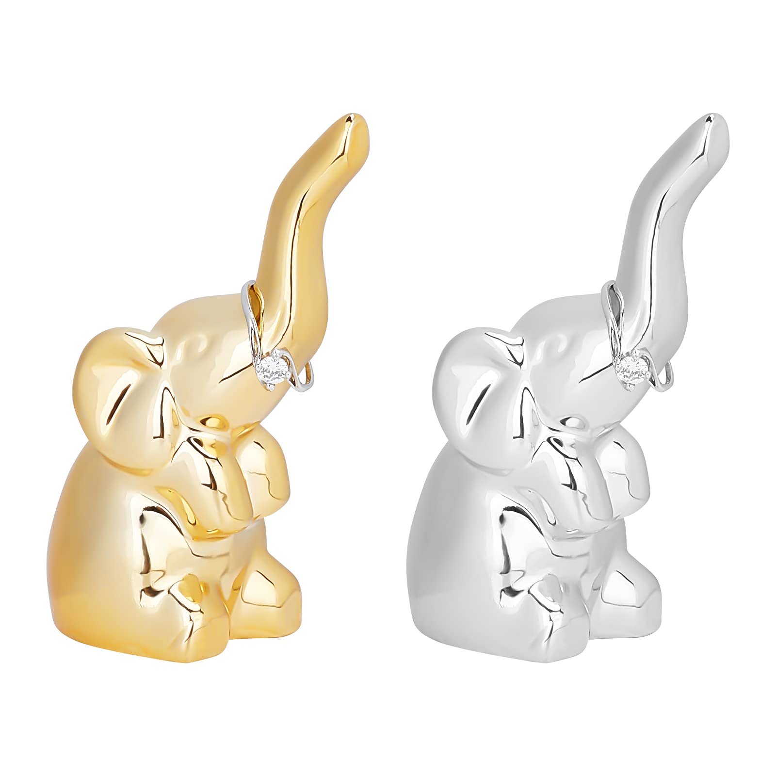 Support de bagues en porcelaine éléphant FINGERINSPIRE argent et or 9 cm