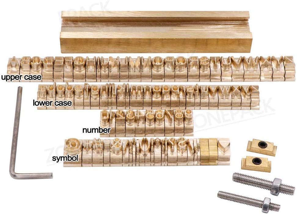 ZONEPACK Copper Brass Stamping Flexible Letters Numbers Alphabets Symbols Characters Molds CNC Engraving Molds for Hot Foil Stamping Machine (83pcs Arial)
