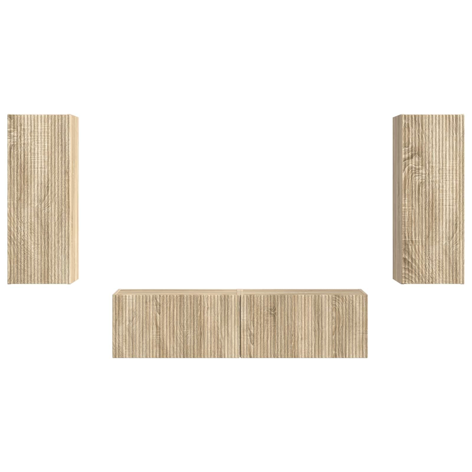 TV-Schrankset Wandmontiert 2-teilig Sonoma-Eiche Holzwerkstoff, Modernes Media-Center für Wohnzimmer, Elegantes Design mit Stauraum