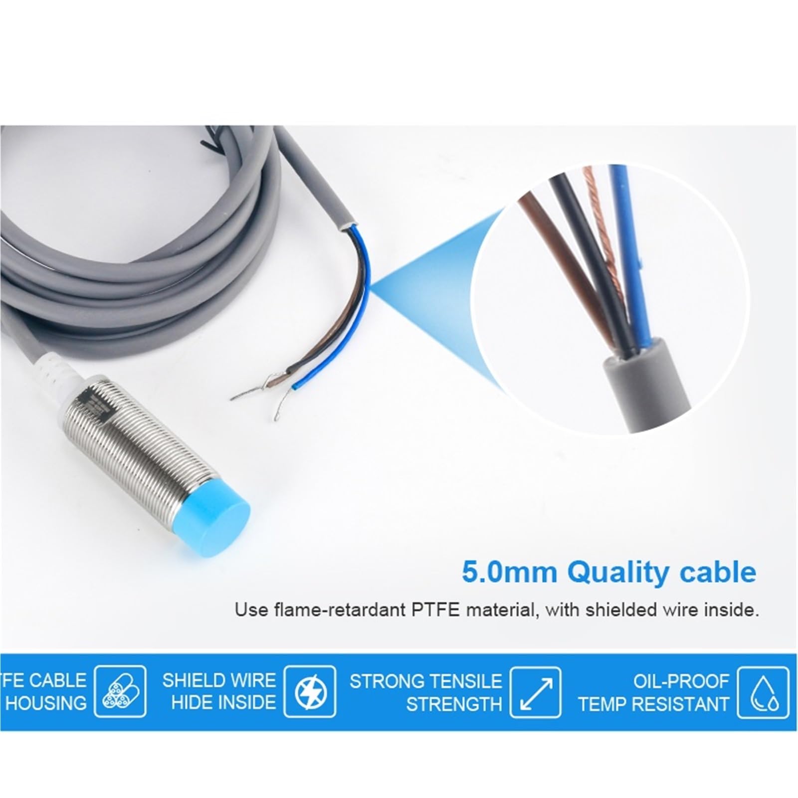 LM18 Inductive Proximity Sensor Metal Detection Approach Switch IP68 1500H 6mm/10mm/8mm/5mm Distance NPN DC12/24V((flush),8MM,PNP NC)