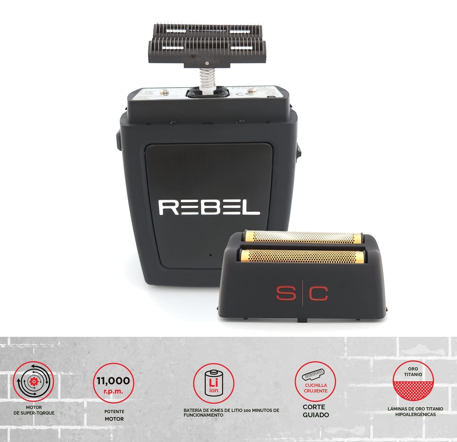 Stylecraft Rebel Afeitadora Eléctrica Profesional para Hombre, Barba y Pelo, 100 min Autonomía Sin Cable, Maquinilla de Afeitar de Viaje Compacto y Portátil 150gr, Velocidad de Corte 11.000 RPM