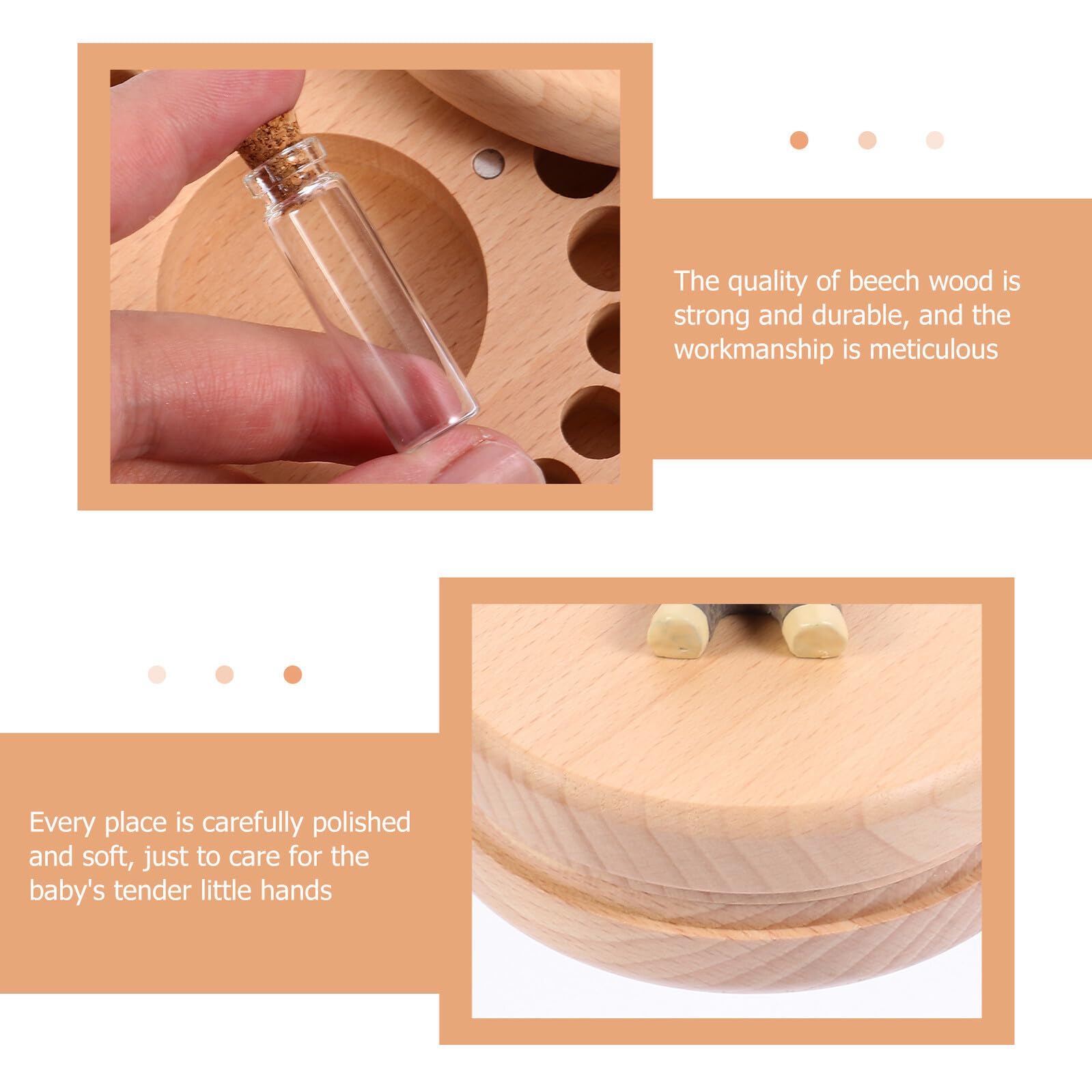 ORFOFE Caja de Recuerdos Infantil de Madera de Haya para Dientes de Leche Organizador para Guardar Dientes Deciduos Personalizable para Bebés