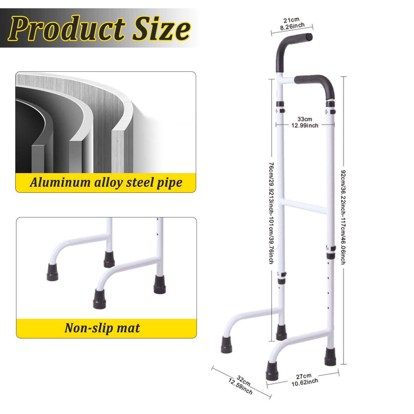 Aide à la montée d'escalier en aluminium - Hauteur réglable : 76 à 117 cm - Hauteur réglable - Pour personnes âgées et adultes - Charge maximale : 136 kg