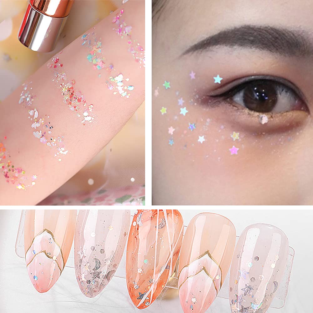 6 Farben Gesichts-Glitter Set – Mit Kleber & Pinsel, Für Festival, Karneval, Partys, Sicher & Waschbar