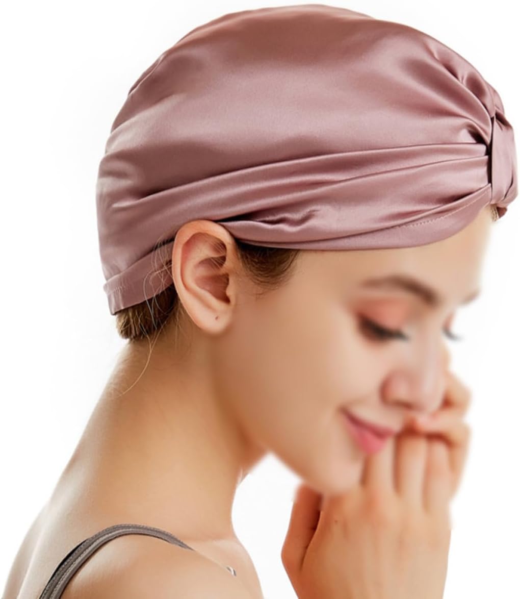 Silk Hair Drying Hat with Water Absorption and Moisture Loss Prevention, Fast Drying Hair Cap for Bathing and Gym Use, Lightweight Red Silk Hair-Drying Hat