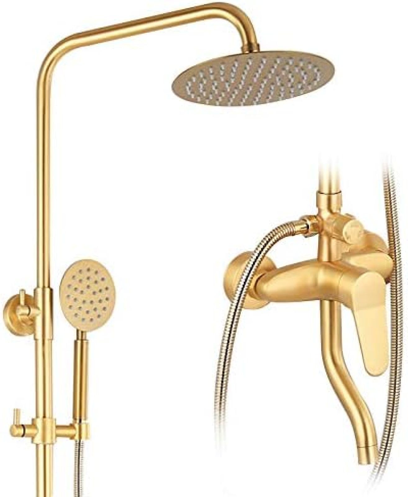 Système de douche doré brossé haut de gamme avec mitigeur chaud et froid pour salle de bains chic