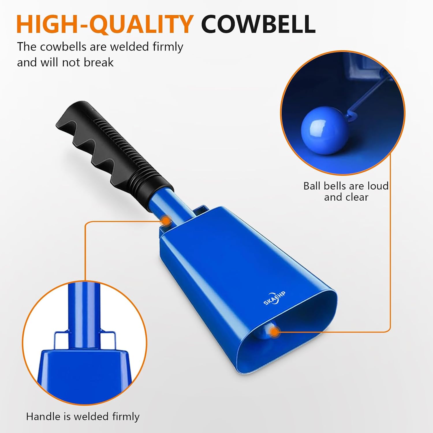 Cow Bells for Sporting Events, 10 Inch Steel Cowbell 2 Pack, Steel Cowbell Noise Makers for Football Baseball Games School (Blue)