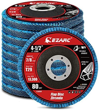 EZARC Flap Disc 115mm 80 Grit Zirconia Grinding Wheel, Abrasive Discs Type 29 for Stainless Steel, Cast Iron and Sheet Metal, 10 Pack
