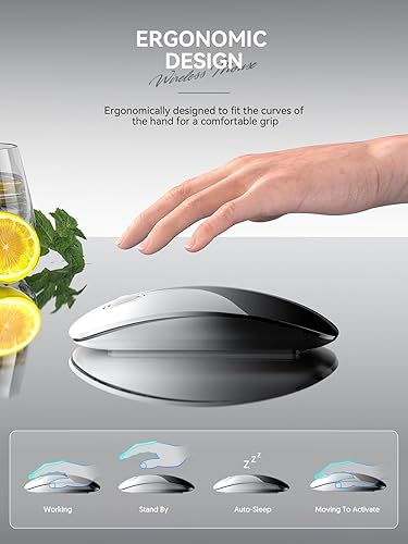 Miniatura 4 de RAPIQUE Ratón inalámbrico Bluetooth (BT5.1+USB), doble conectividad, clic silencioso, baja potencia y 1600 DPI, mouse inalámbrico portátil para