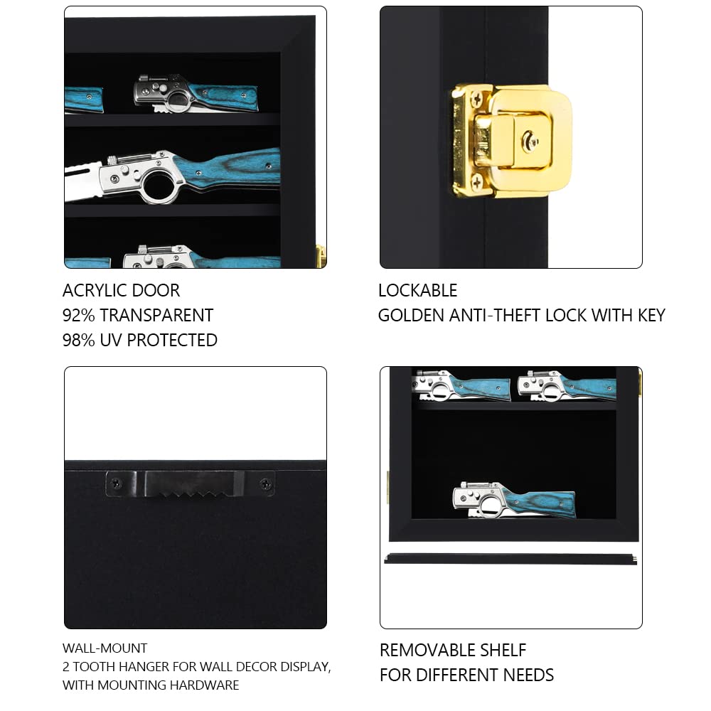 Grintus Taschenmesser Vitrine Messersammlung Display Box für Wand Klappmesser Schrank mit UV-Schutz Acryl abschließbar Schwarz