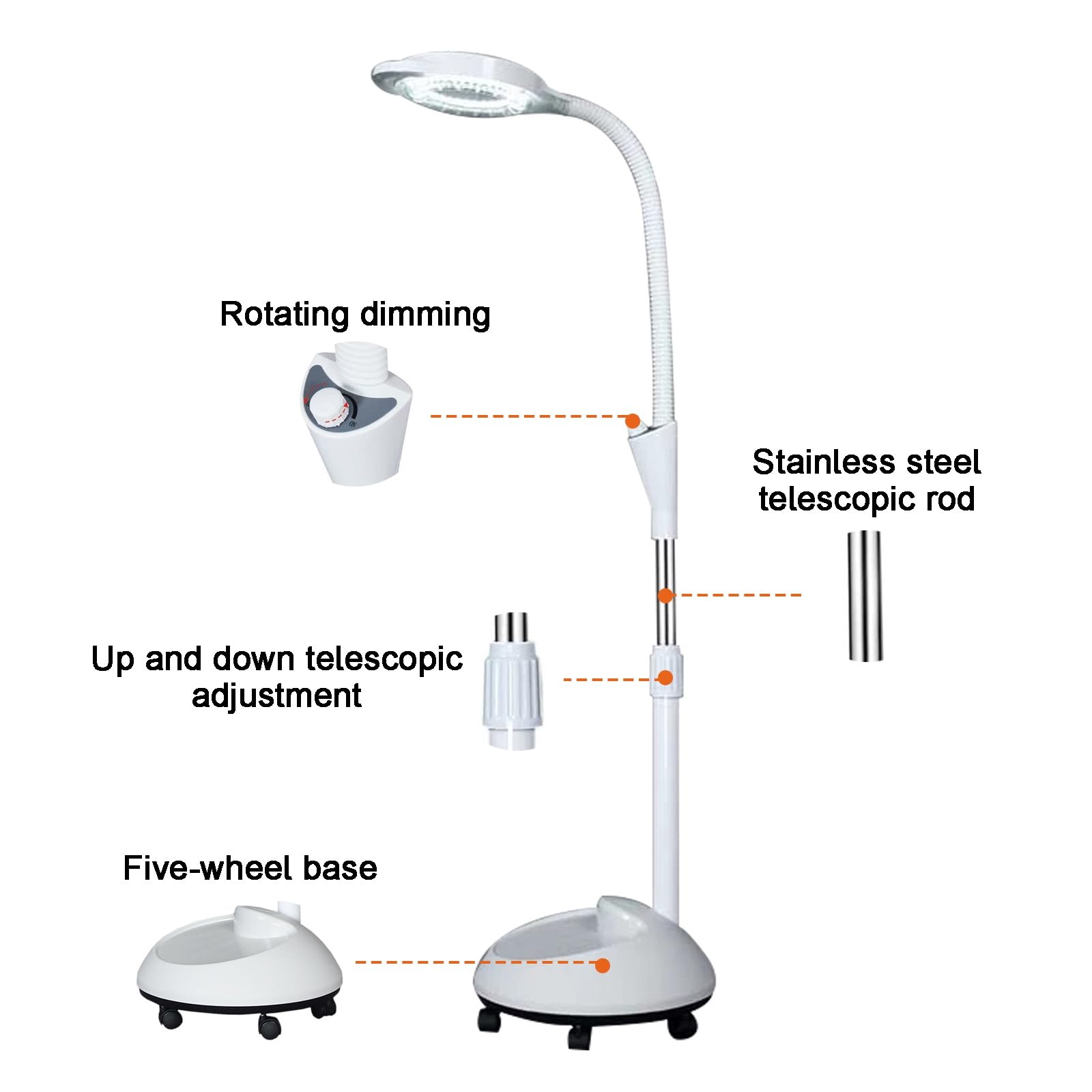 Lampada per Esami Medici Chirurgici Mobili, Lampada Scialitica, con Lente di Ingrandimento 8X, Luce per Visita Flessibile a Collo D'Oca