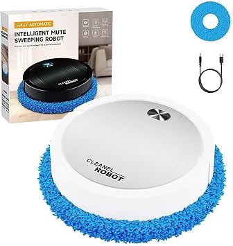 Robot Vacuum and Mop, 2-in-1 Wet and Dry Automatic Sweeping & Mopping Robot, Ultra-Thin Super Suction, 60min Runtime, Ultra-Quiet 45dB for Tile Wood Marble Floors white With 1 Mopping Pad