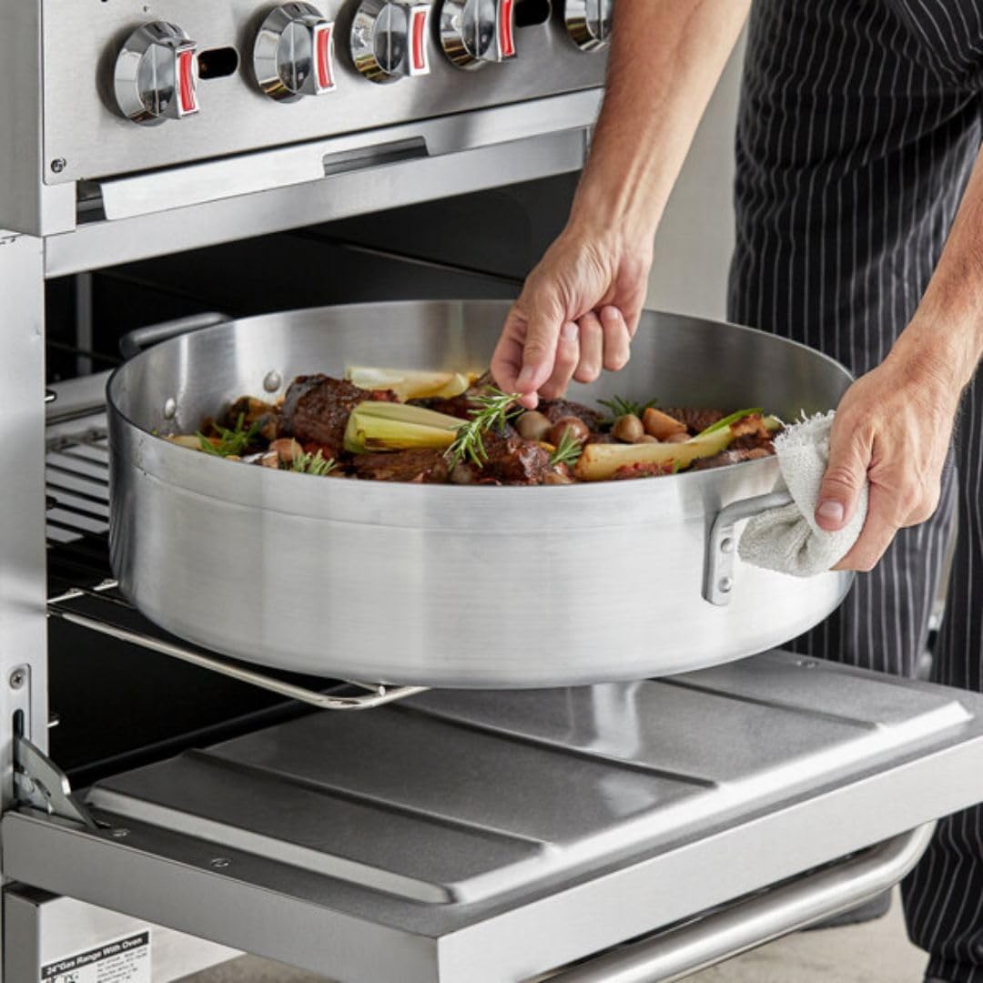 Soro Essentials- 30 Qt. Heavy Duty Brazier Pan with Cover- Round Braiser Pan Flat Cooking Surface Even Heating Cookware Perfect for Frying Stir-frying Stewing Cooking Home Kitchen Restaurant
