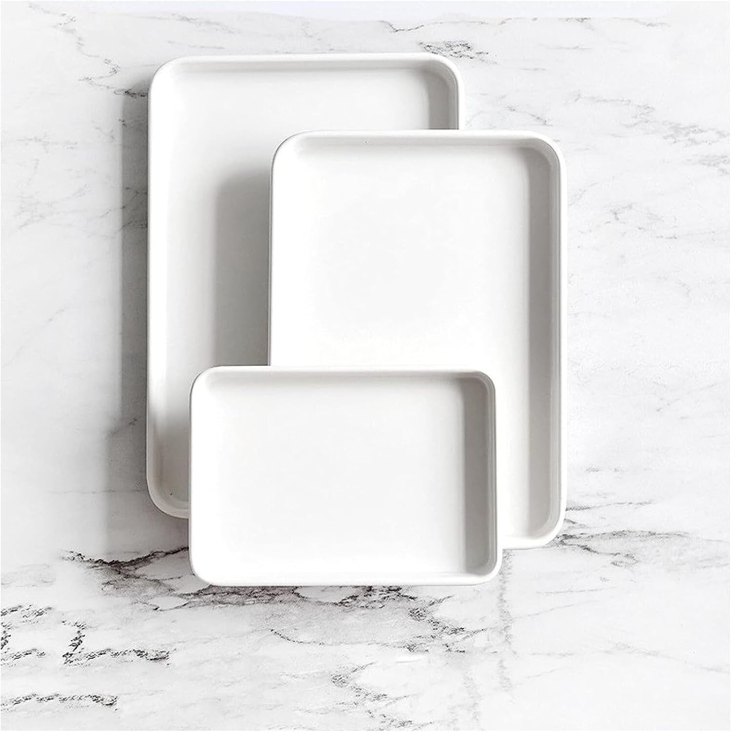 Baking Sheets Nonstick Set of 3, 15/13/9.5 Inch Carbon Steel Cookie Sheet Pan Toaster Oven Baking Pans Baking Tray Rimmed Baking Pan(White)