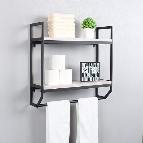 Miniatura 9 de Estantes de baño industriales de metal de 23.6 pulgadas montados en la pared, estante de pared rústico sobre el inodoro, toallero con toallero,