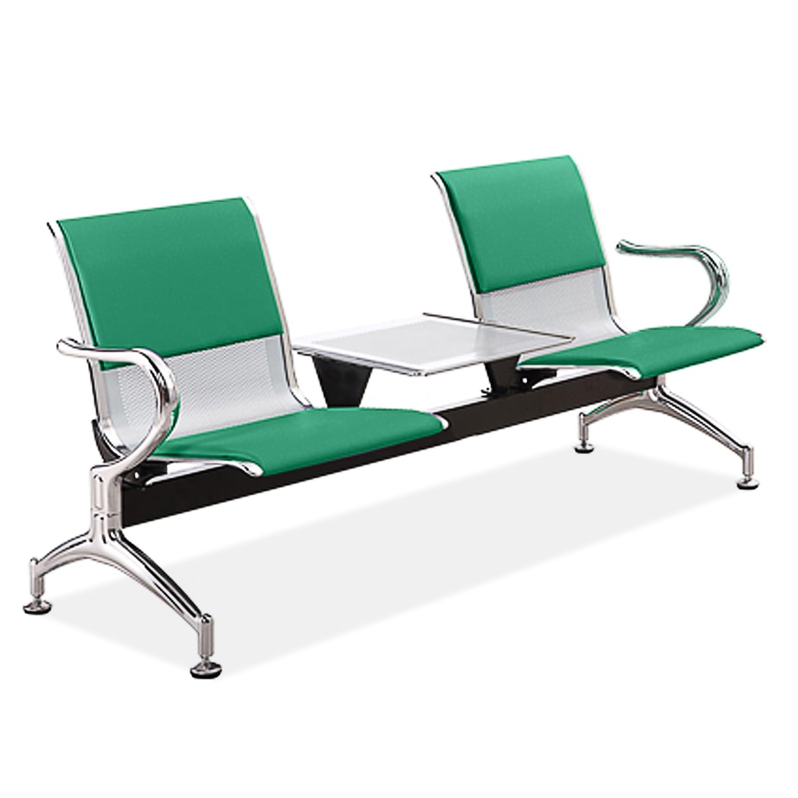 SaryEdge 2Seat PU Leather Room Chairs with Arms & Table Airport Reception Bench Office Lobby Furniture for Hospital Bank & Airport,Green,Green