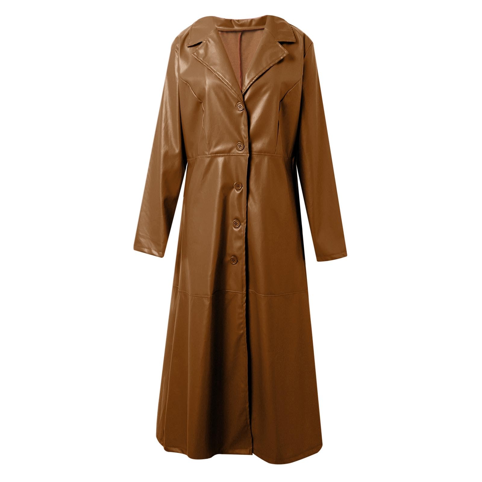 Costume 2026 pour femme - Veste en cuir synthétique boutonnée - Maxi long trench - Vestes de moto pleine longueur